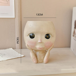 Human Face Vase Decoration Big Eyes Doll Resin Flowerpot Figure Sculpture Crafts Storage Container Flower Arrangement Container