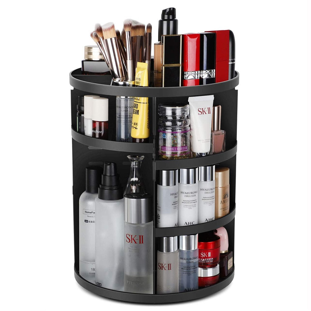 Skin Care Organizer Black Cosmetic Storage Box 360 Degree Rotating Desktop Dressing Table Lipstick Rack Explosive