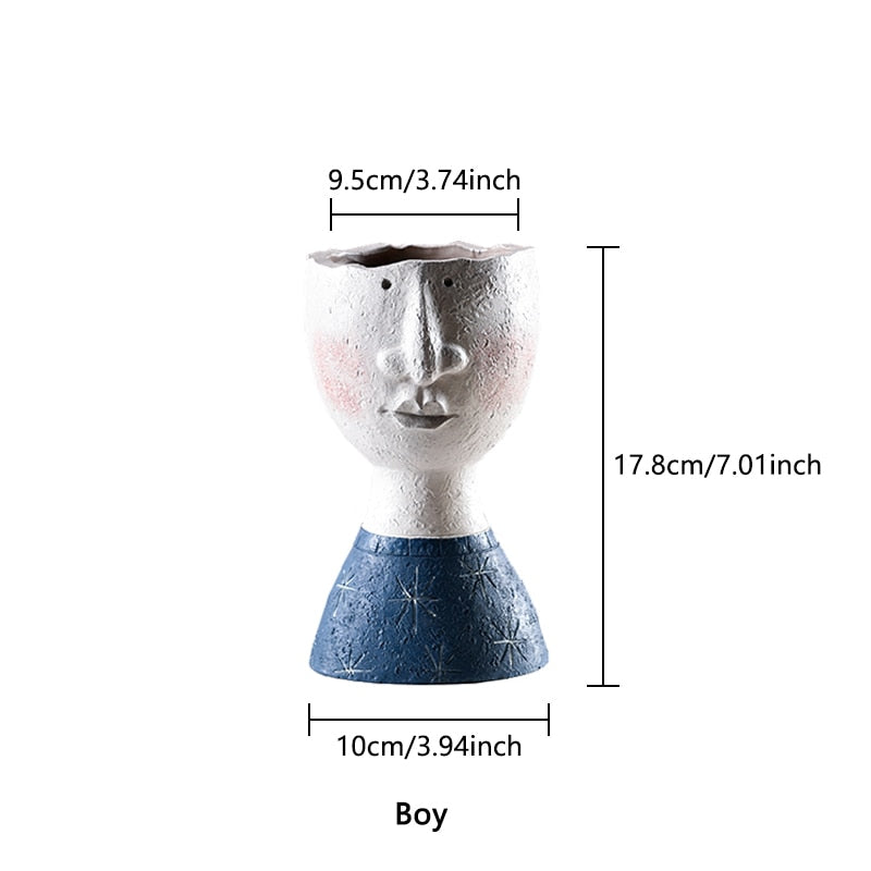 Art Portrait Flower Pot Vase Sculpture Resin Human Face Family Flower Pot Handmade Garden Storage Flower Arrangement Home Decors