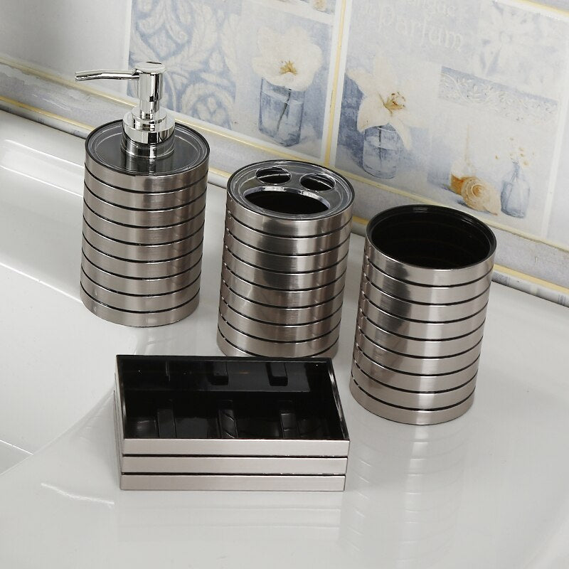 Set of 4 Plastic Bathroom Accessories Set Toothbrush Holder Toothpaste Dispenser Case Soap Box Toilet Shower Storage