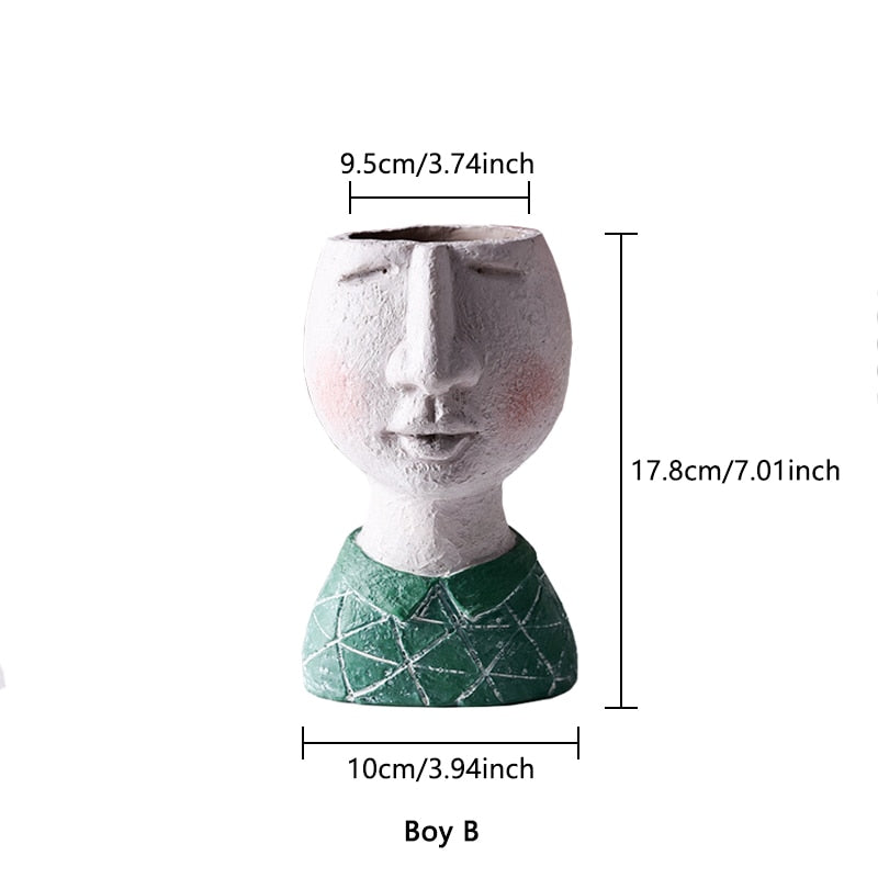 Art Portrait Flower Pot Vase Sculpture Resin Human Face Family Flower Pot Handmade Garden Storage Flower Arrangement Home Decors