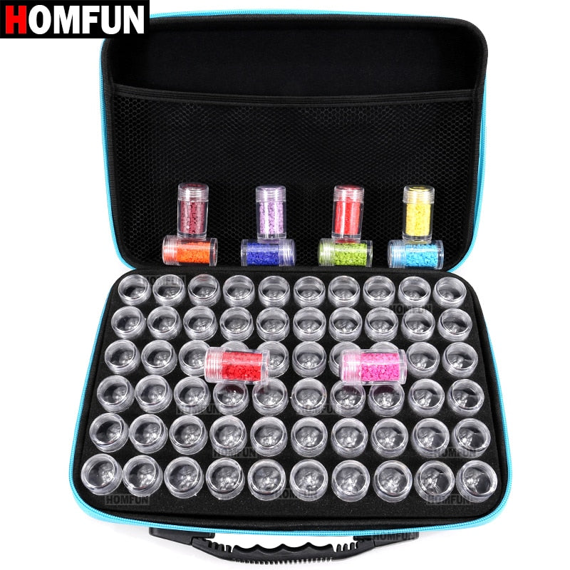 HOMFUN 60 Bottles Diamond Painting Box Tool Container Storage Box Carry Case Holder Hand Bag Zipper Design Shockproof Durable