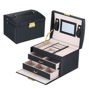 Large PU Leather Jewelry Box Jewelry Storage Case Velvet Organizer Drawer Earring Ring Necklace Gift Display Jewellery Casket