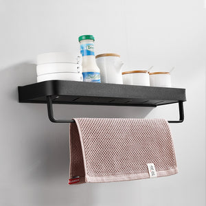 Bathroom Shelf Black with Towel Bar Space Aluminum Bathroom Shelves Shampoo Holder Shower Caddy Rack Corner Kitchen Storage Rack