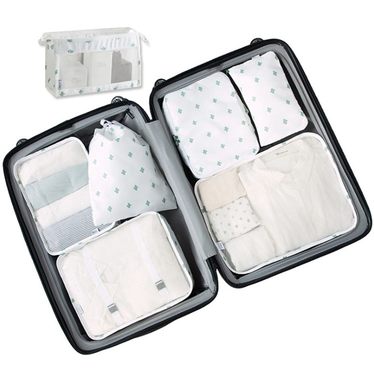 RUPUTIN 7-Piece Set Travel Storage Clothes Underwear Shoes Organizer Packing Cube Bag High Capacity Luggage Organizer Travel Bag