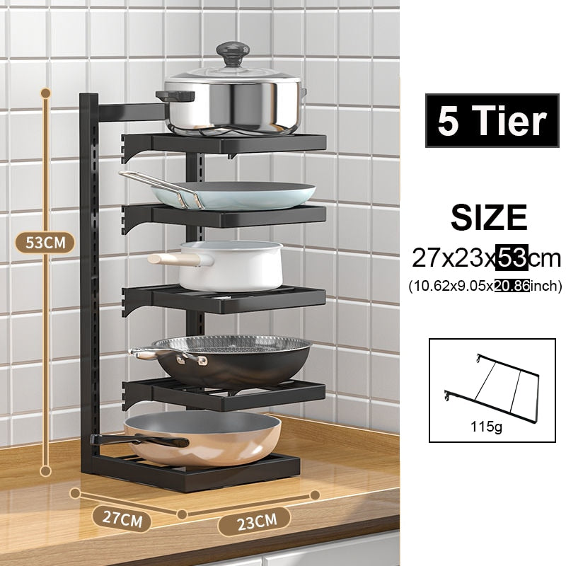 Home Organization And Storage Pot Rack For Kitchen Organizer Adjustable Pots Shelves Countertop Under Sink Dishes Pans 4 Tiers