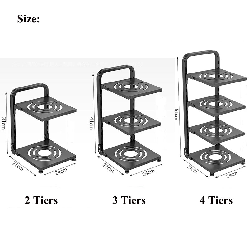 Home Organization And Storage Pot Rack For Kitchen Organizer Adjustable Pots Shelves Countertop Under Sink Dishes Pans 4 Tiers