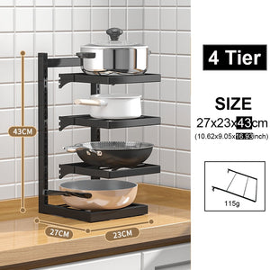 Home Organization And Storage Pot Rack For Kitchen Organizer Adjustable Pots Shelves Countertop Under Sink Dishes Pans 4 Tiers