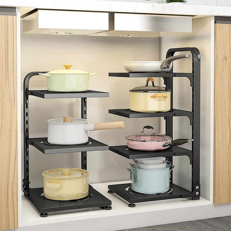 Home Organization And Storage Pot Rack For Kitchen Organizer Adjustable Pots Shelves Countertop Under Sink Dishes Pans 4 Tiers