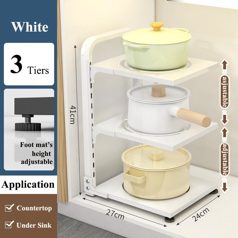 Home Organization And Storage Pot Rack For Kitchen Organizer Adjustable Pots Shelves Countertop Under Sink Dishes Pans 4 Tiers